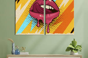Картина диптих на холсте KIL Art для интерьера в гостиную Поп-арт розовые губы 111x81 см (533-2)