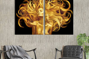Картина диптих на холсте KIL Art для интерьера в гостиную Золотая девушка с пышными волосами 111x81 см (534-2)