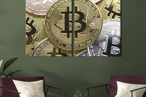 Картина диптих на холсте KIL Art для интерьера в гостиную Bitcoin 165x122 см (537-2)