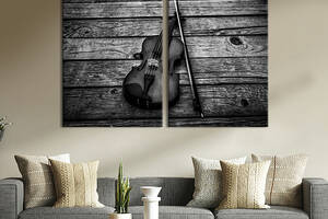 Картина диптих на холсте KIL Art для интерьера в гостиную Чёрная коллекционная скрипка 111x81 см (538-2)