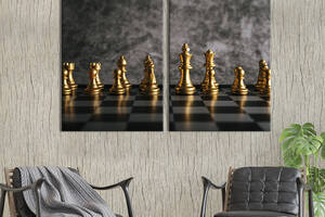 Картина диптих на холсте KIL Art для интерьера в гостиную Золотые шахматы 71x51 см (540-2)