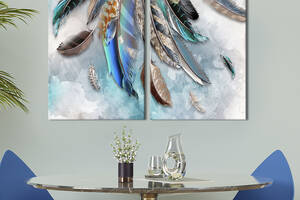 Картина диптих на холсте KIL Art для интерьера в гостиную Яркие перья 165x122 см (541-2)
