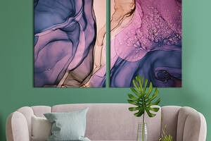 Картина диптих на холсте KIL Art для интерьера в гостиную Волнистая цветная абстракция 71x51 см (54-2)