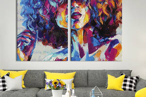 Картина диптих на холсте KIL Art для интерьера в гостиную Яркая абстрактная девушка 111x81 см (542-2)