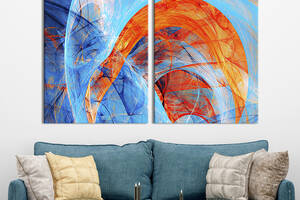 Картина диптих на холсте KIL Art для интерьера в гостиную Космическая сине-оранжевая абстракция 71x51 см (56-2)