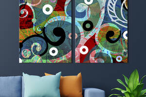 Картина диптих на холсте KIL Art для интерьера в гостиную Узор на разноцветном фоне 165x122 см (6-2)