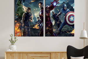 Картина диптих на холсте KIL Art для интерьера в гостиную Команда супергероев Мстители 111x81 см (649-2)