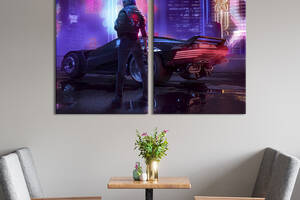 Картина диптих на холсте KIL Art для интерьера в гостиную спальню Героиня Киберпанк 2077 71x51 см (657-2)