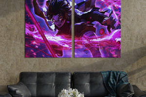 Картина диптих на холсте KIL Art для интерьера в гостиную спальню Tanjiro Kamado 71x51 см (662-2)