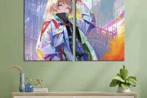 Картина диптих на холсте KIL Art для интерьера в гостиную спальню Аниме девушка в городе 111x81 см (677-2)