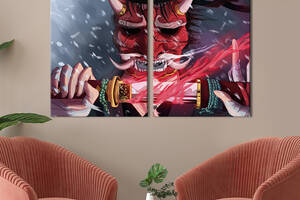 Картина диптих на холсте KIL Art для интерьера в гостиную спальню Самурай в японской маске 111x81 см (685-2)