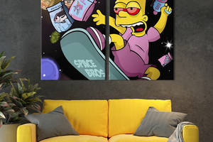 Картина диптих на холсте KIL Art для интерьера в гостиную спальню Bartholomew Jo-Jo «Bart» Simpson 165x122 см (686-2)