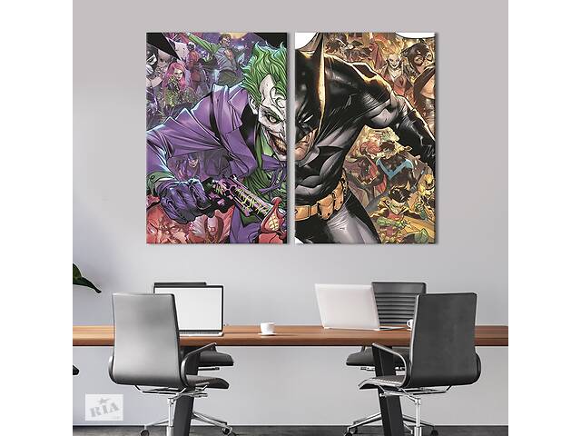 Картина диптих на холсте KIL Art для интерьера в гостиную спальню Batman and Joker 71x51 см (690-2)