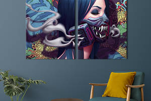 Картина диптих на холсте KIL Art для интерьера в гостиную спальню Киберпанк девушка в противогазе 165x122 см (694-2)