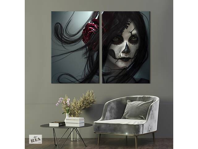 Картина диптих на холсте KIL Art для интерьера в гостиную спальню Девушка-смерть 165x122 см (699-2)