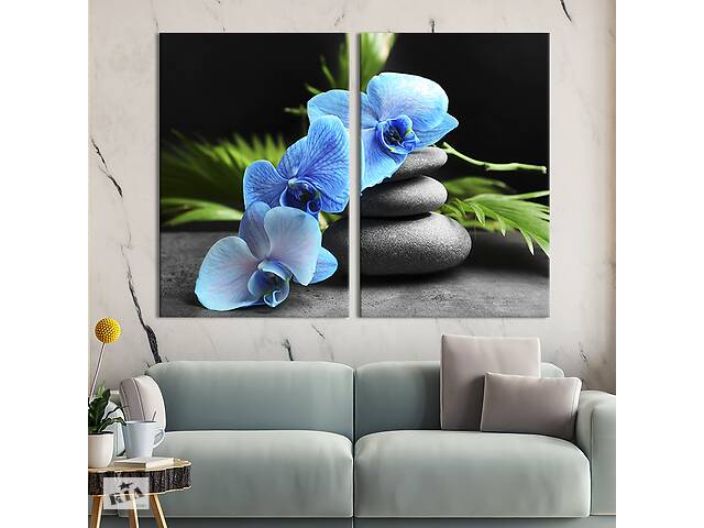 Картина диптих на холсте KIL Art для интерьера в гостиную спальню Нежная голубая орхидея 111x81 см (71-2)