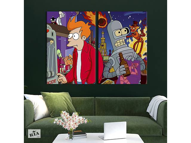 Картина диптих на холсте KIL Art для интерьера в гостиную спальню Futurama 111x81 см (712-2)
