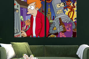 Картина диптих на холсте KIL Art для интерьера в гостиную спальню Futurama 71x51 см (712-2)