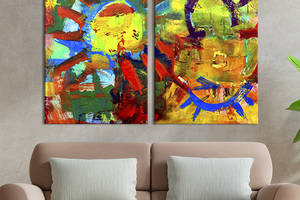 Картина диптих на холсте KIL Art для интерьера в гостиную спальню Абстрактное солнце 111x81 см (7-2)