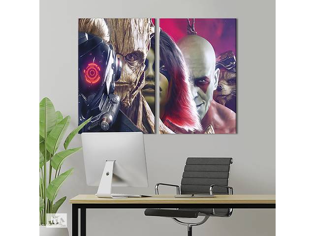 Картина диптих на холсте KIL Art для интерьера в гостиную спальню Супергерои космоса Стражи Галактики 71x51 см (727-2)