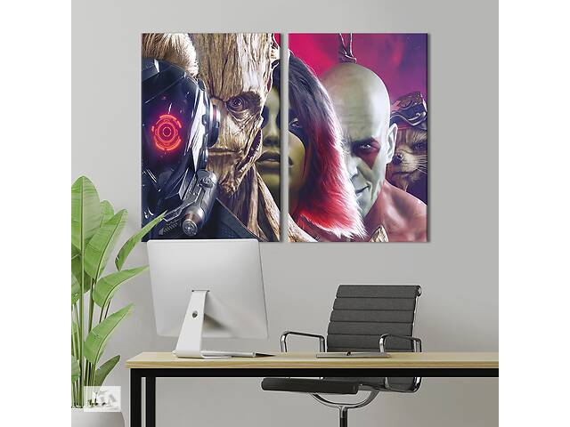 Картина диптих на холсте KIL Art для интерьера в гостиную спальню Супергерои космоса Стражи Галактики 165x122 см (727-2)