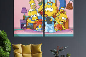 Картина диптих на холсте KIL Art для интерьера в гостиную спальню Симпсоны 71x51 см (739-2)