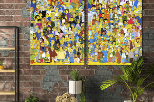 Картина диптих на холсте KIL Art для интерьера в гостиную спальню Персонажи Симпсонов 111x81 см (741-2)