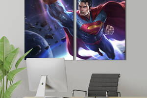 Картина диптих на холсте KIL Art для интерьера в гостиную спальню Полёт Супермена 111x81 см (752-2)