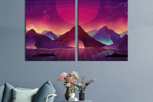 Картина диптих на холсте KIL Art для интерьера в гостиную спальню Цифровые горы и космос 71x51 см (753-2)