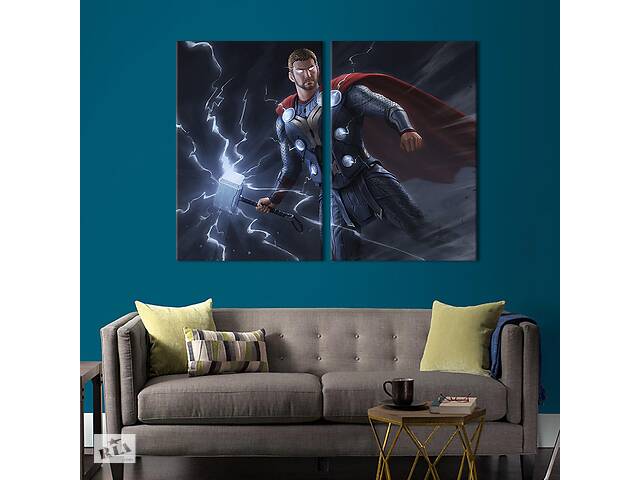 Картина диптих на холсте KIL Art для интерьера в гостиную спальню Mighty Thor 111x81 см (755-2)