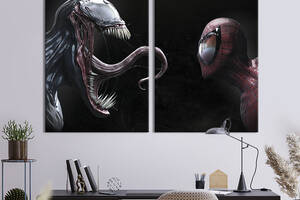 Картина диптих на холсте KIL Art для интерьера в гостиную спальню Эдди Брок Веном и Человек-паук Питер Паркер 111x81...