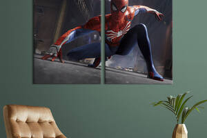 Картина диптих на холсте KIL Art для интерьера в гостиную спальню Человек-паук на улице Нью-Йорка 111x81 см (762-2)
