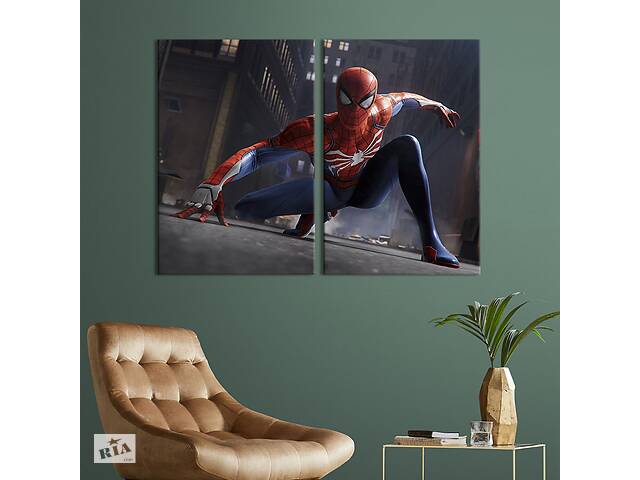 Картина диптих на холсте KIL Art для интерьера в гостиную спальню Человек-паук на улице Нью-Йорка 165x122 см (762-2)