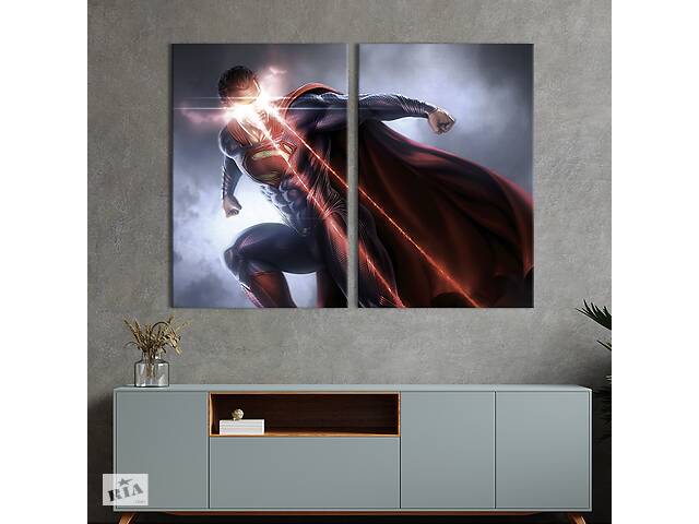 Картина диптих на холсте KIL Art для интерьера в гостиную спальню Богоподобный Супермен 111x81 см (767-2)