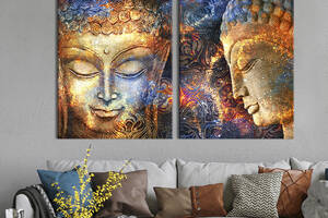 Картина диптих на холсте KIL Art для интерьера в гостиную спальню Загадочный портрет Будды 165x122 см (83-2)