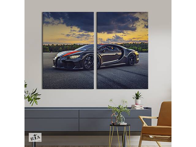 Картина диптих на холсте KIL Art для интерьера в гостиную спальню Bugatti Chiron Super Sport 111x81 см (85-2)