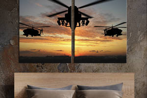Картина диптих на холсте KIL Art для интерьера в гостиную спальню Три военных вертолета 111x81 см (91-2)