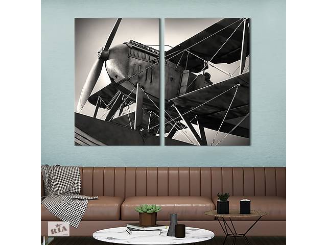 Картина диптих на холсте KIL Art для интерьера в гостиную спальню Ретро-самолёт 111x81 см (92-2)