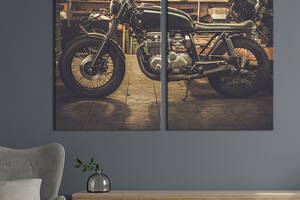 Картина диптих на холсте KIL Art для интерьера в гостиную спальню Раритетный мотоцикл 71x51 см (95-2)