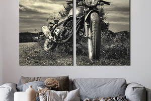 Картина диптих на холсте KIL Art для интерьера в гостиную спальню Раритетный Harley Davidson 111x81 см (96-2)