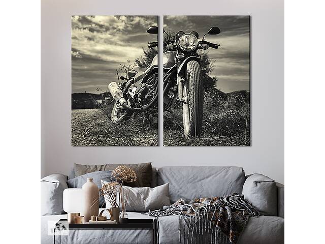 Картина диптих на холсте KIL Art для интерьера в гостиную спальню Раритетный Harley Davidson 71x51 см (96-2)