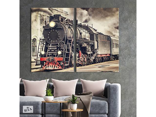 Картина диптих на холсте KIL Art для интерьера в гостиную спальню Ретро-поезд 111x81 см (98-2)