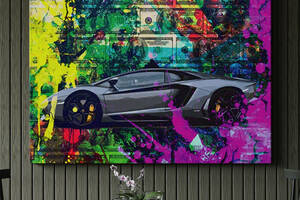 Картина KIL Art для интерьера в гостиную спальню Автомобиль - Ламборжини и деньги в красках 107x80 см (P0442)