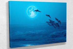 Картина KIL Art для интерьера в гостиную спальню Дельфины над водой 80x54 см (714)
