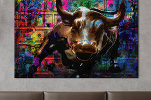 Картина KIL Art для интерьера в гостиную спальню Деньги- Бык и доллары 107x80 см (P0450)