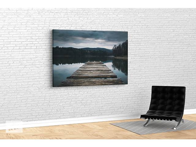 Картина KIL Art для интерьера в гостиную спальню Деревянный пирс на горном озере 80x54 см (429)