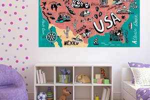 Картина KIL Art для интерьера в гостиную спальню детскую Карта Америки 51x34 см (597