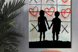 Картина KIL Art для интерьера в гостиную спальню Детские - Любовь в крестики и нолики 80x60 см (P0475)
