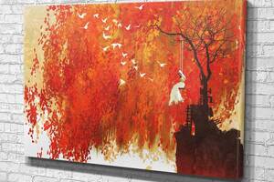 Картина KIL Art для интерьера в гостиную спальню Девушка под красным деревом 80x54 см (755)