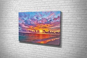 Картина KIL Art для интерьера в гостиную спальню Фиолетовый закат над морем 80x54 см (426)